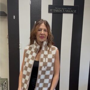 Brown and White Checkered Vest